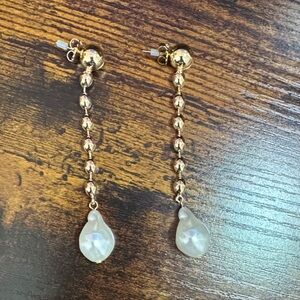 Gold tone and White Pearl Drop Earrings